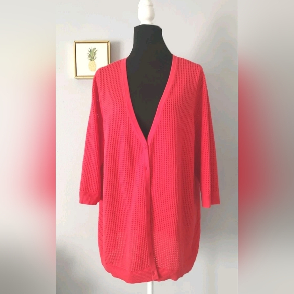 Unbranded Cardigan Size 1X-2X Sleeve 3/4 Color Flamingo Good Condition